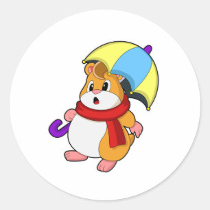 Hamster am Regen mit Umbrella Runder Aufkleber