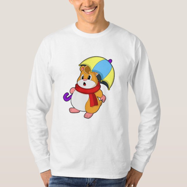 Hamster am Regen mit Umbrella T-Shirt (Vorderseite)
