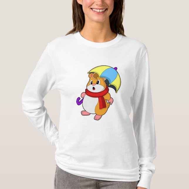 Hamster am Regen mit Umbrella T-Shirt (Vorderseite)