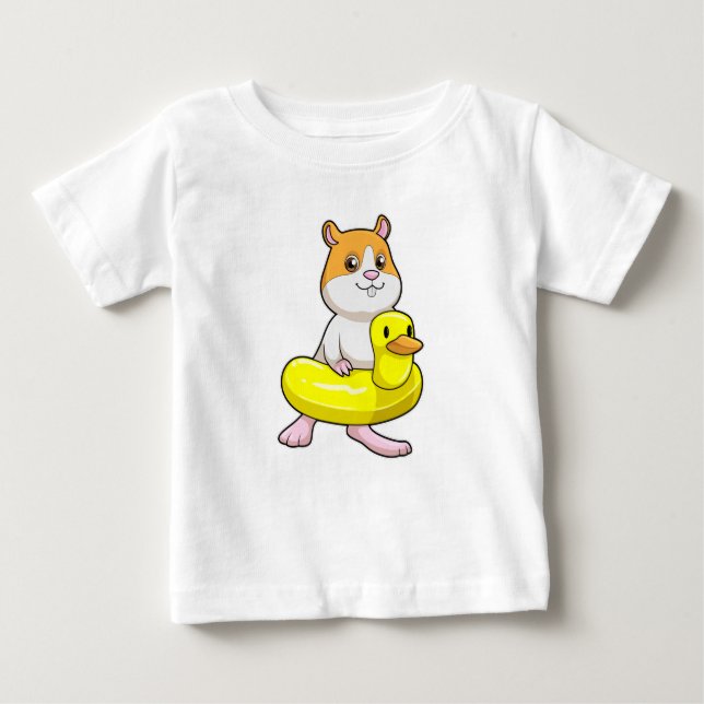 Hamster am Strand mit Duck als Swim-Ring Baby T-shirt (Vorderseite)