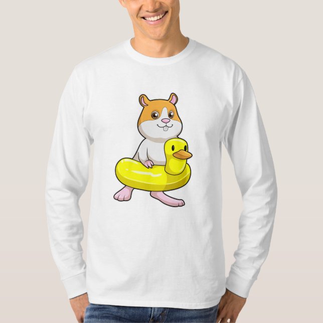 Hamster am Strand mit Duck als Swim-Ring T-Shirt (Vorderseite)