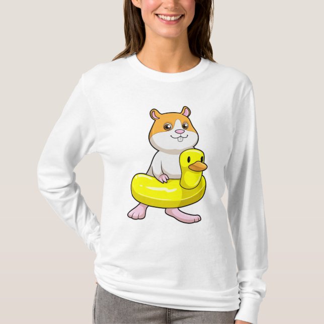Hamster am Strand mit Duck als Swim-Ring T-Shirt (Vorderseite)
