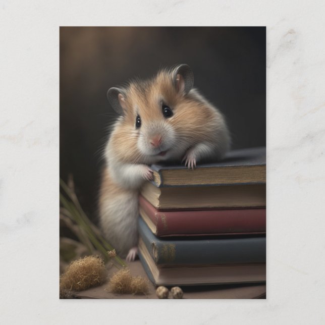 Hamster and Books Postcard Postkarte (Vorderseite)
