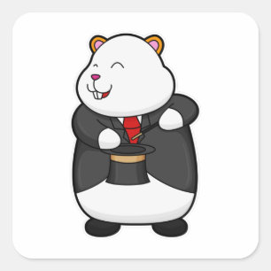 Hamster as Magician with Magic wand & Hat Quadratischer Aufkleber