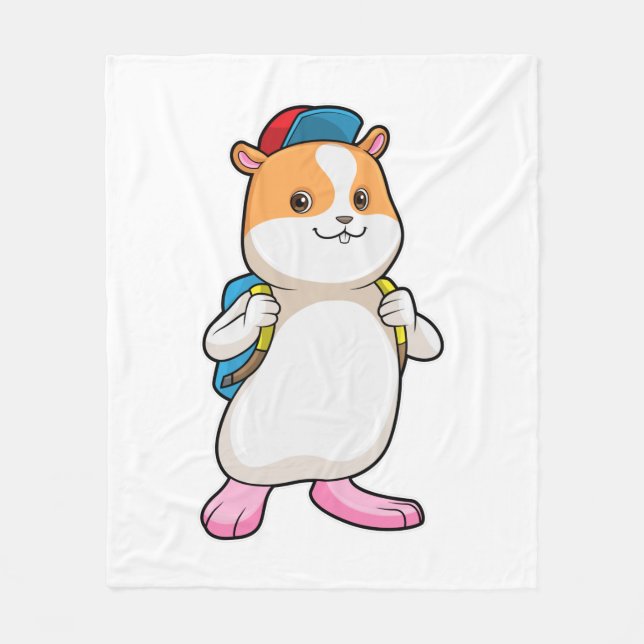 Hamster as Student with Backpack & Cap Fleecedecke (Vorderseite)