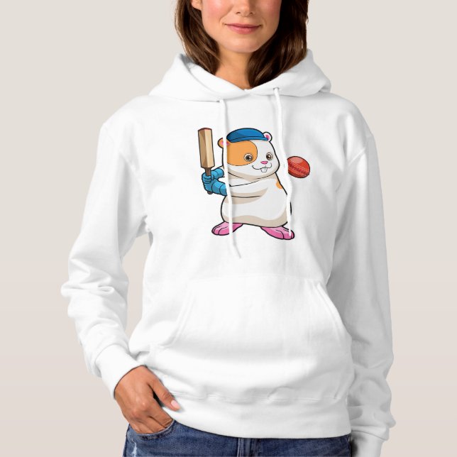 Hamster auf Cricket mit Cricket-Fledermaus und Cap Hoodie (Vorderseite)