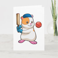 Hamster auf Cricket mit Cricket-Fledermaus und Cap