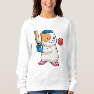 Hamster auf Cricket mit Cricket-Fledermaus und Cap Sweatshirt
