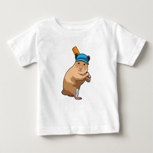 Hamster auf Cricket mit Cricket-Schläger Baby T-shirt (Vorderseite)