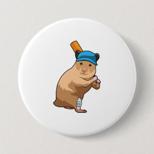 Hamster auf Cricket mit Cricket-Schläger Button