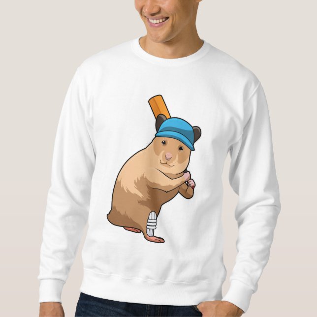 Hamster auf Cricket mit Cricket-Schläger Sweatshirt (Vorderseite)