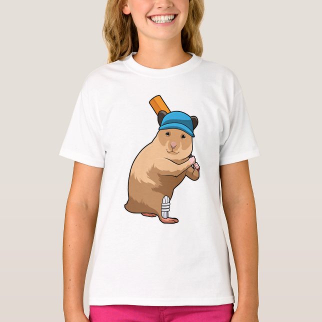 Hamster auf Cricket mit Cricket-Schläger T-Shirt (Vorderseite)