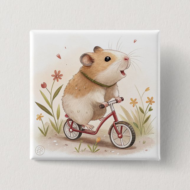 Hamster auf dem Fahrrad Button (Vorderseite)