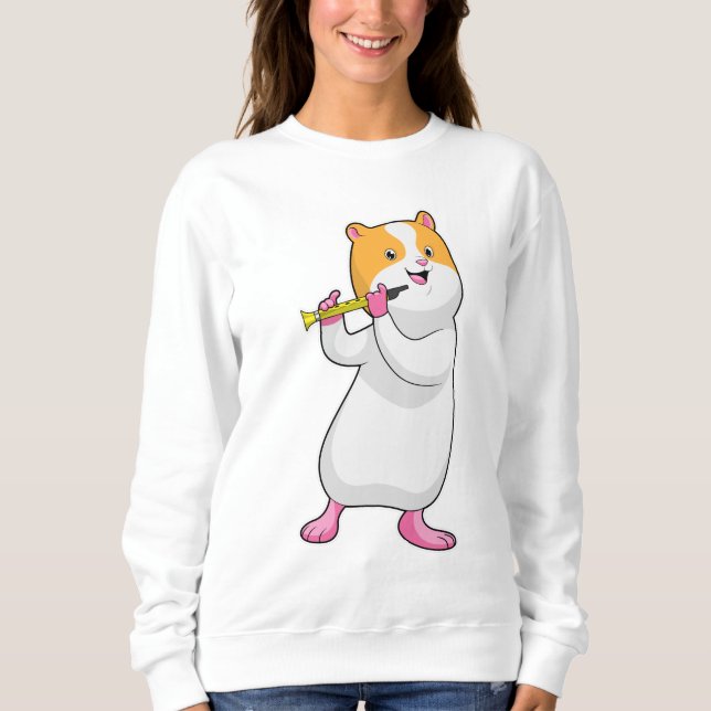 Hamster bei Musik mit Flute Sweatshirt (Vorderseite)