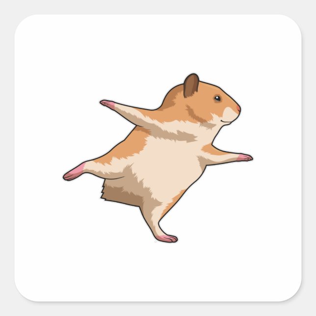 Hamster bei Yoga Stretching Legs Quadratischer Aufkleber (Vorderseite)