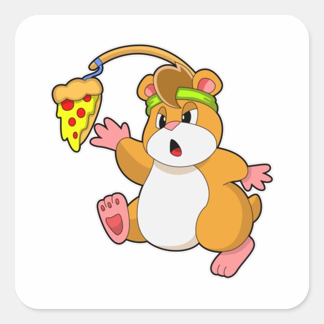 Hamster beim Essen mit Pizza Quadratischer Aufkleber (Vorderseite)