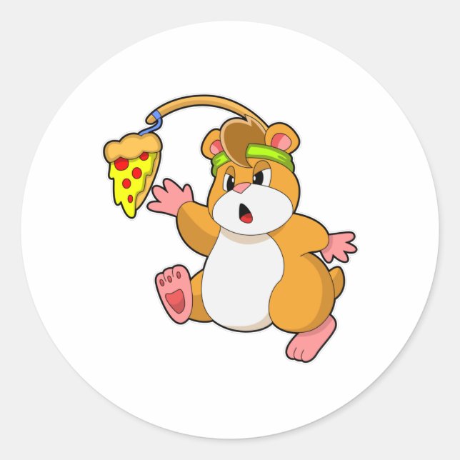 Hamster beim Essen mit Pizza Runder Aufkleber (Vorderseite)