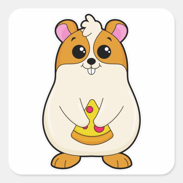 Hamster beim Essen von Pizza Quadratischer Aufkleber (Vorderseite)