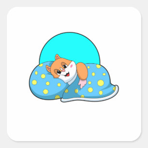 Hamster beim Schlafen mit Decke.PNG Quadratischer Aufkleber
