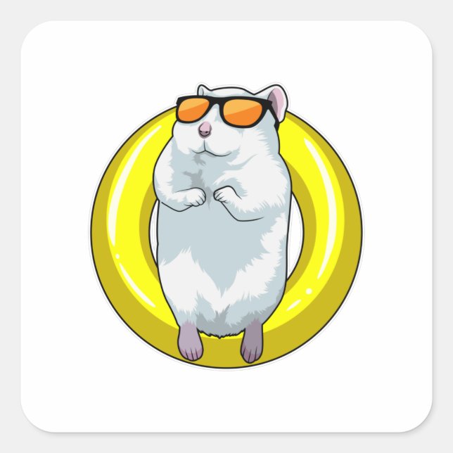 Hamster beim Schwimmen mit Schwimmring Quadratischer Aufkleber (Vorderseite)