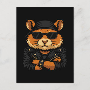 Hamster Biker Rider Leather Jacket Attitude Feiertagspostkarte