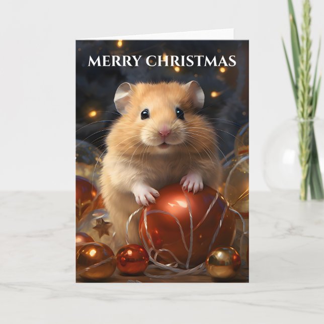 Hamster & Christmas Bauble Weihnachtskarte Karte (Vorderseite)