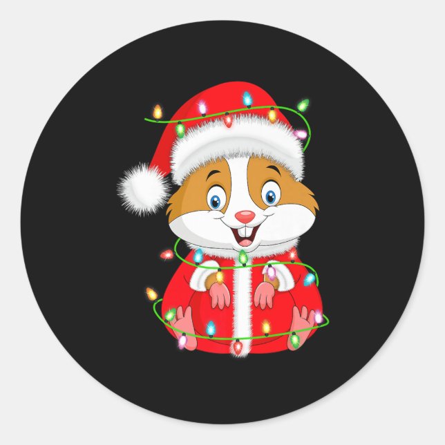 Hamster Christmas Lights Santa Costume Cute Animal Runder Aufkleber (Vorderseite)
