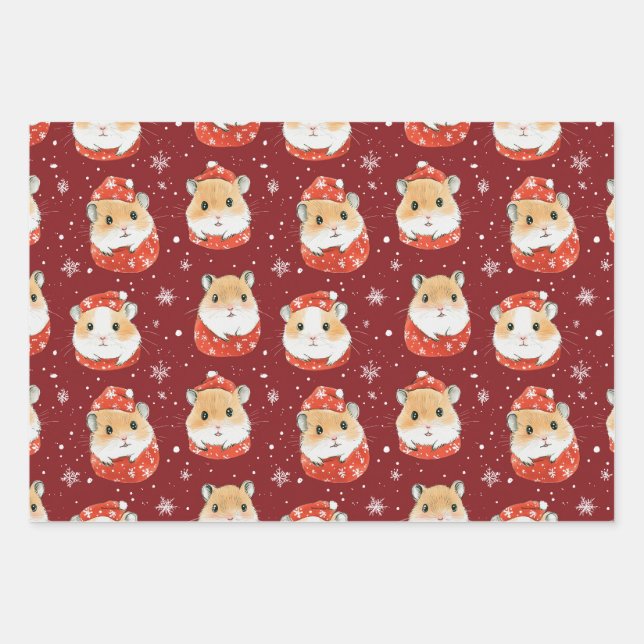 Hamster Christmas Wrapping Paper Geschenkpapier Set (Vorderseite)