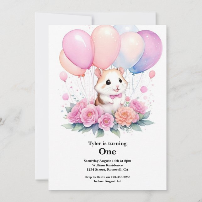Hamster Einladung zum ersten Geburtstag (Vorderseite)
