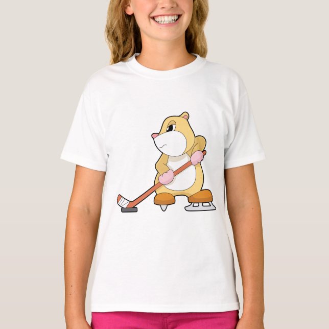Hamster Eishockey Eishockey-Eishockeystick T-Shirt (Vorderseite)