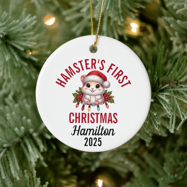 Hamster erstes Weihnachten 2025 Keramik Ornament (Baum)