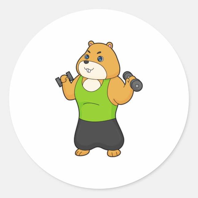 Hamster Fitness Dumbbell Runder Aufkleber (Vorderseite)