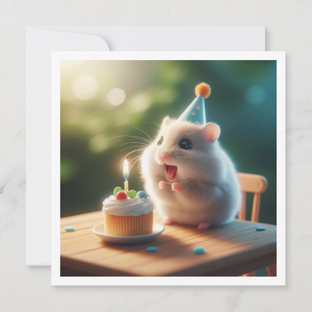 Hamster frisst Kuchen Einladung zum Geburtstag (Vorderseite)