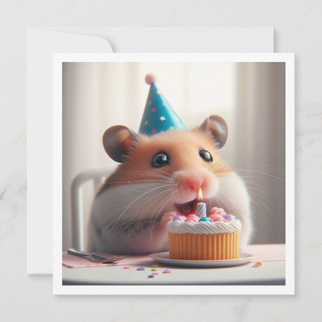 Hamster frisst Kuchen Einladung zum Geburtstag (Vorderseite)