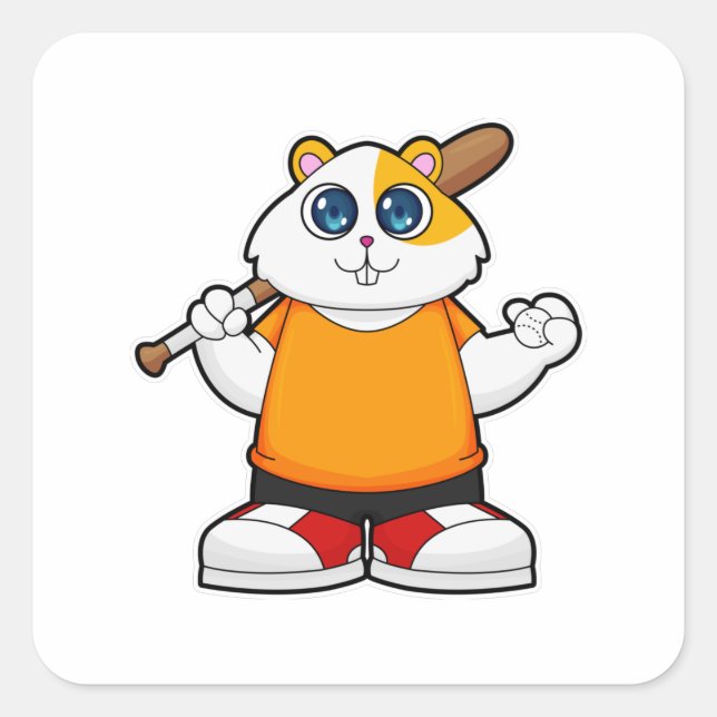 Hamster im Baseball mit Baseballschläger Quadratischer Aufkleber (Vorderseite)