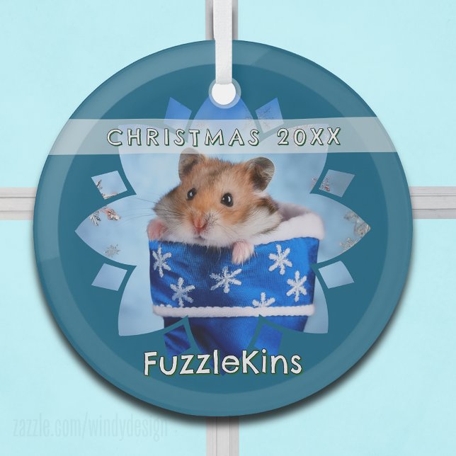 Hamster in Blue Christmas Strumpf Ornament Aus Glas (Von Creator hochgeladen)