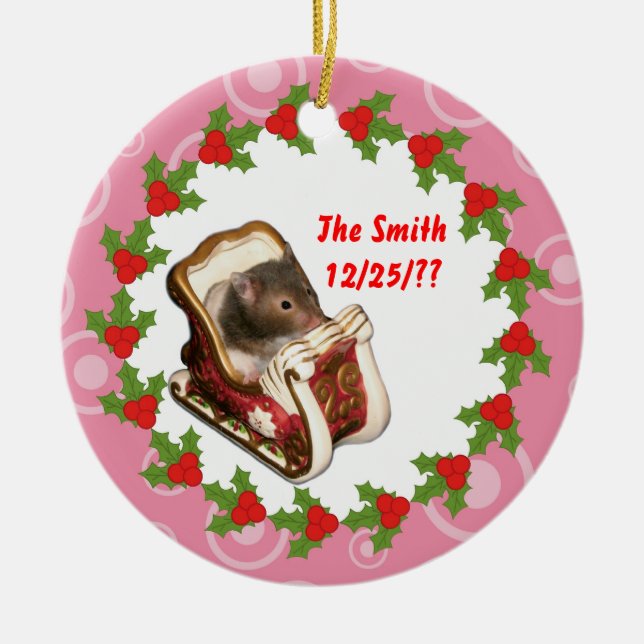 Hamster in einem Schlitten Keramikornament (Vorne)