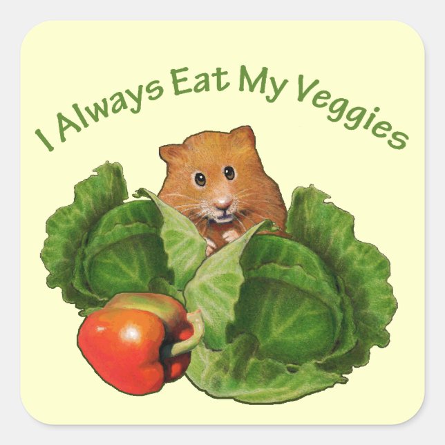 Hamster: Kinder: Ich esse immer meine Veggies: Ern Quadratischer Aufkleber (Vorderseite)