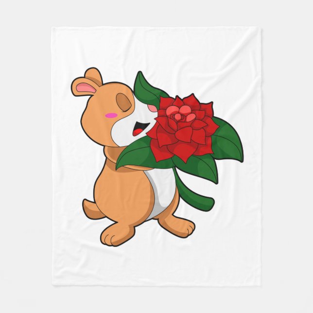 Hamster mit Blume Rose Fleecedecke (Vorderseite)
