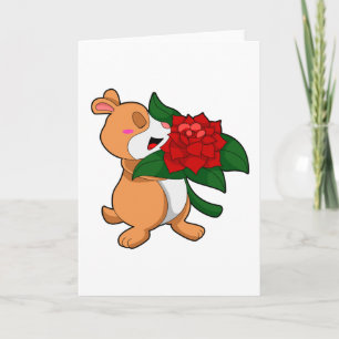 Hamster mit Blume Rose Karte