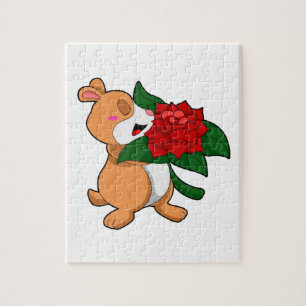 Hamster mit Blume Rose Puzzle