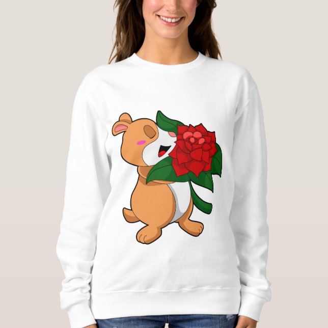 Hamster mit Blume Rose Sweatshirt (Vorderseite)