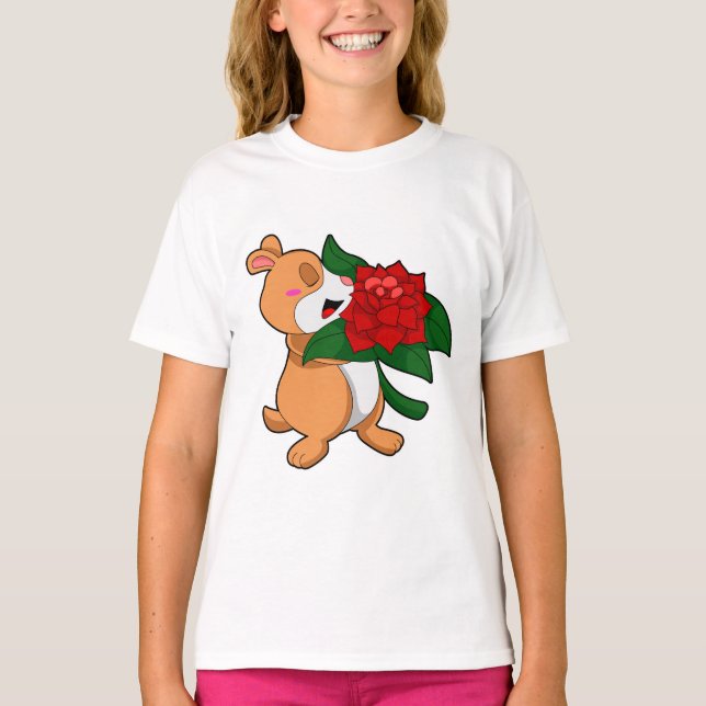 Hamster mit Blume Rose T-Shirt (Vorderseite)