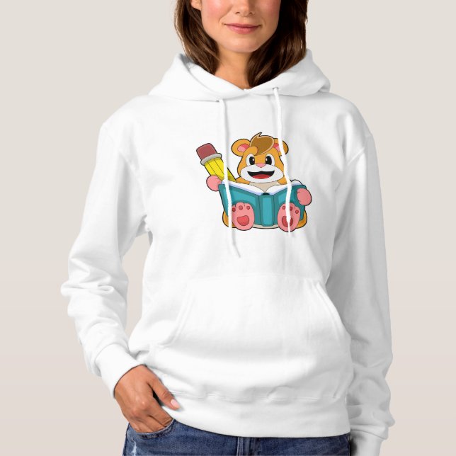 Hamster mit Buch und Pen Hoodie (Vorderseite)