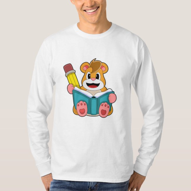 Hamster mit Buch und Pen T-Shirt (Vorderseite)