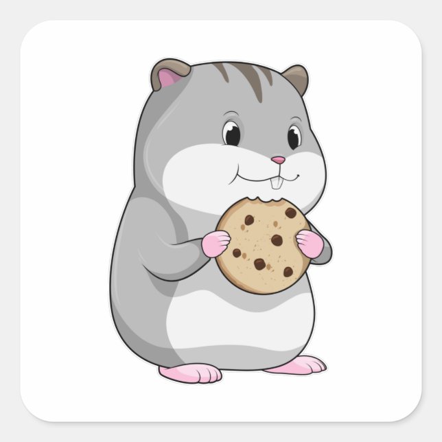 Hamster mit Cookie Quadratischer Aufkleber (Vorderseite)