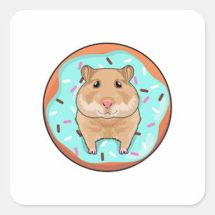 Hamster mit Donut Quadratischer Aufkleber