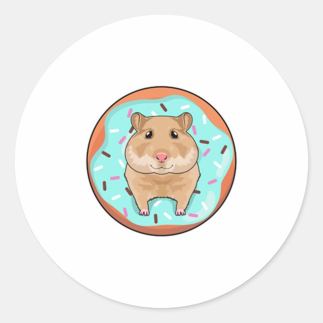 Hamster mit Donut Runder Aufkleber (Vorderseite)
