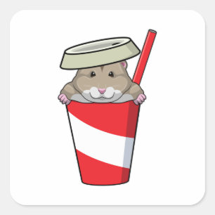 Hamster mit Drink Quadratischer Aufkleber