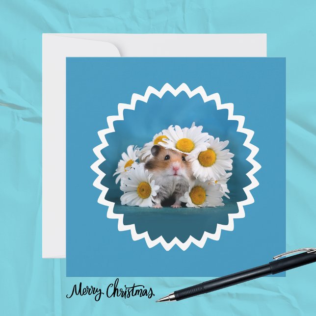 Hamster mit Gänseblümchen-Blumenstrauß Feiertag  Feiertagskarte (Von Creator hochgeladen)